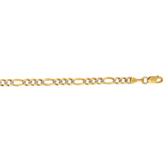 14K Yellow Gold 3.65mm White Pave Figaro 24 Chain with Lobster Lock