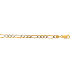 14K Yellow Gold 4.75mm White Pave Figaro 20 Chain with Lobster Lock