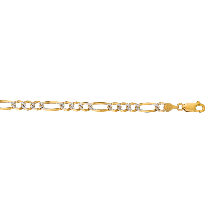 14K Yellow Gold 4.75mm White Pave Figaro 22 Chain with Lobster Lock