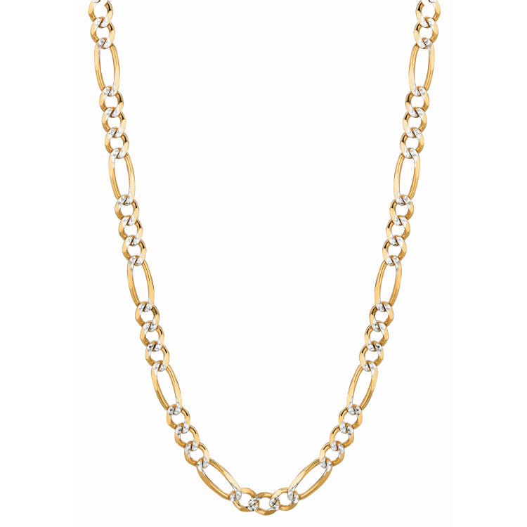 14K Yellow Gold 5.8mm White Pave Figaro 22 Chain with Lobster Lock