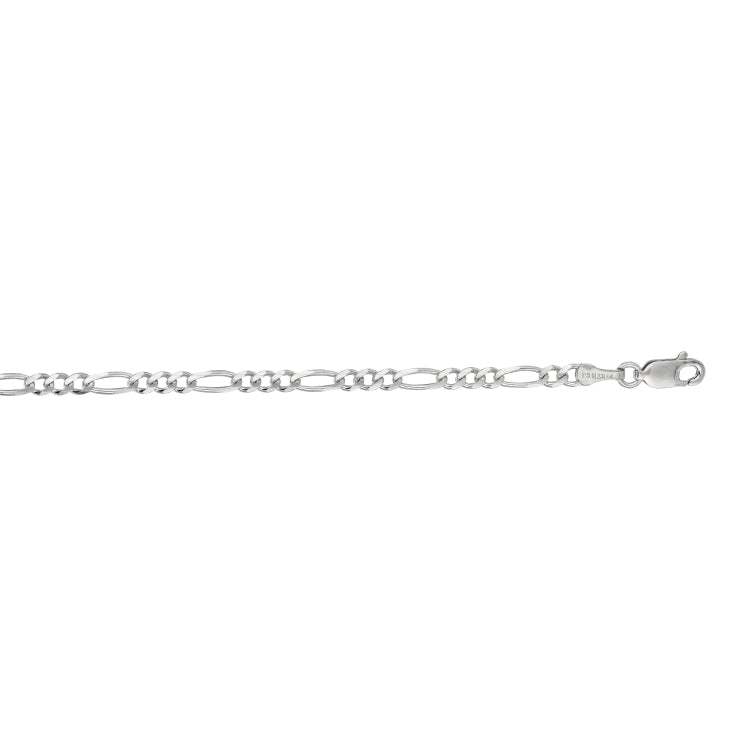 14K White Gold 3mm Figaro 24 Chain with Lobster Lock
