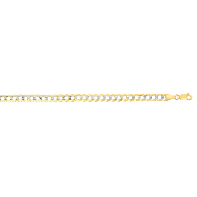 14K Yellow Gold 4.6mm White Pave Curb 8.5 Chain Bracelet with Lobster Lock