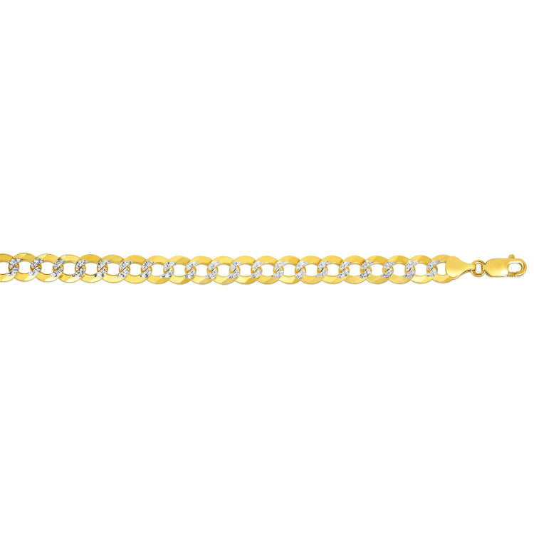 14K Yellow Gold 9.7mm White Pave Curb 8.5 Chain Bracelet with Lobster Lock