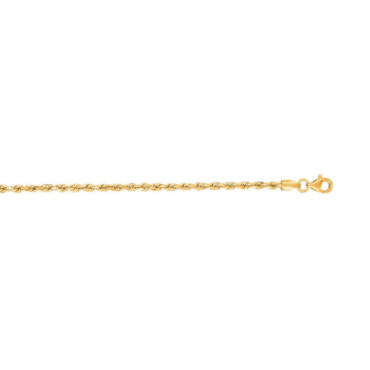 14K Yellow Gold 7 2.5mm Diamond Cut Royal Rope Chain Bracelet with Lobster Lock