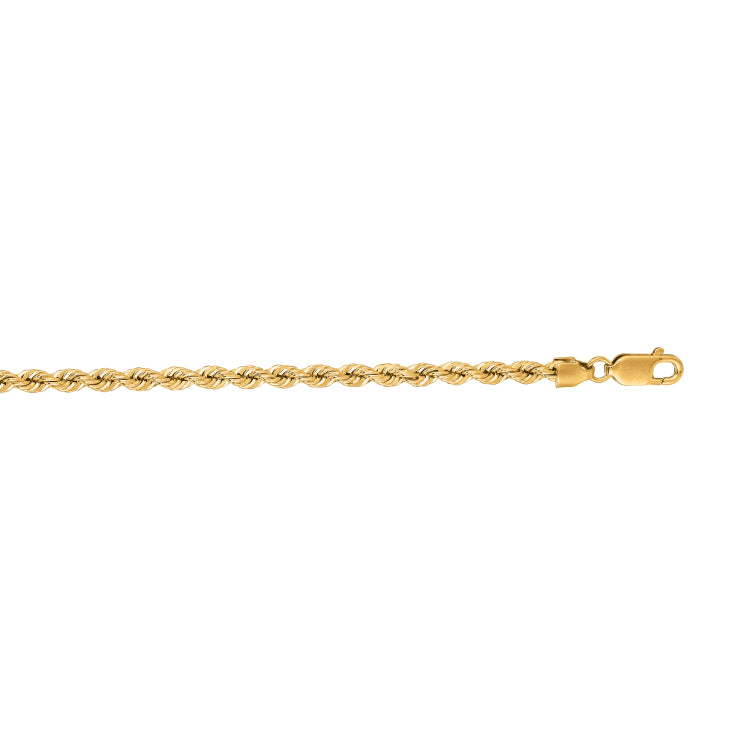 14K Yellow Gold 3mm Rope 24 Chain with Lobster Lock