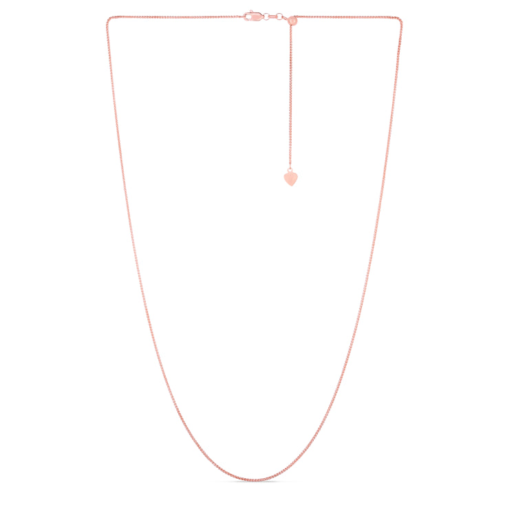 14K Rose Gold 1mm Adjustable Wheat 22 Chain with Lobster Lock