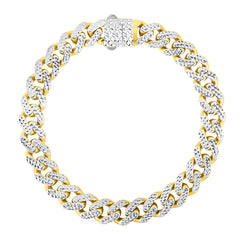 14K Yellow Gold 9.5mm White Pave Lite Miami Cuban 8.25 Chain Bracelet