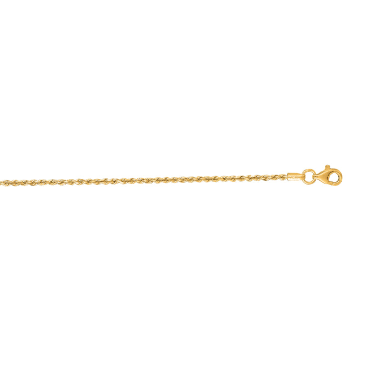 14K Yellow Gold 10 1.6mm Royal Rope Chain Anklet with Lobster Lock