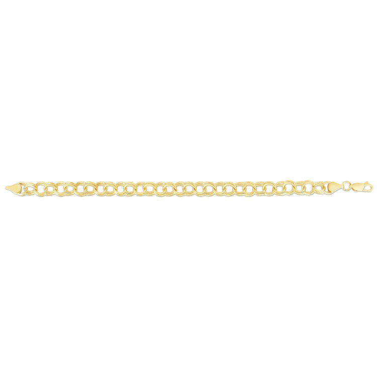 14K Yellow Gold 7mm Medium Double Link 7 Charm Bracelet with Lobster Lock