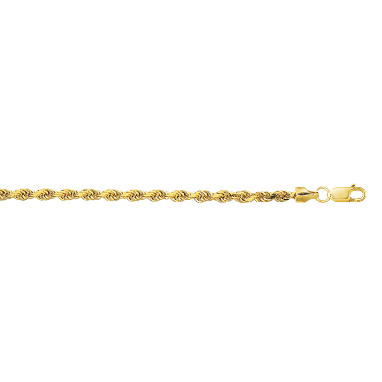10K Yellow Gold 3.2mm Diamond Cut Lite Rope 8 Chain Bracelet with Lobster Lock