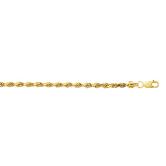 10K Yellow Gold 3.2mm Diamond Cut Lite Rope 16 Chain with Lobster Lock