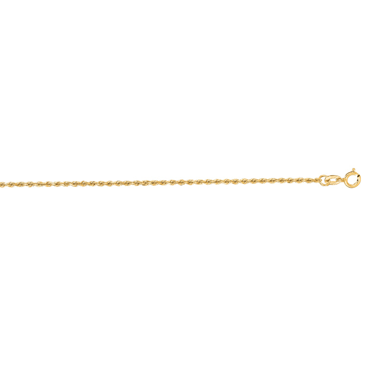 10K Yellow Gold 1.4mm Solid Diamond Cut Royal Rope 18 Chain with Spring Ring Clasp