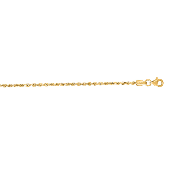 10K Yellow Gold 1.8mm Solid Diamond Cut Royal Rope 20 Chain with Lobster Lock