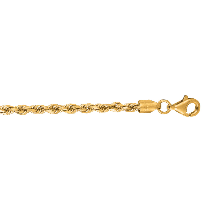 10K Yellow Gold 2.75mm Solid Diamond Cut Royal Rope 22 Chain with Lobster Lock