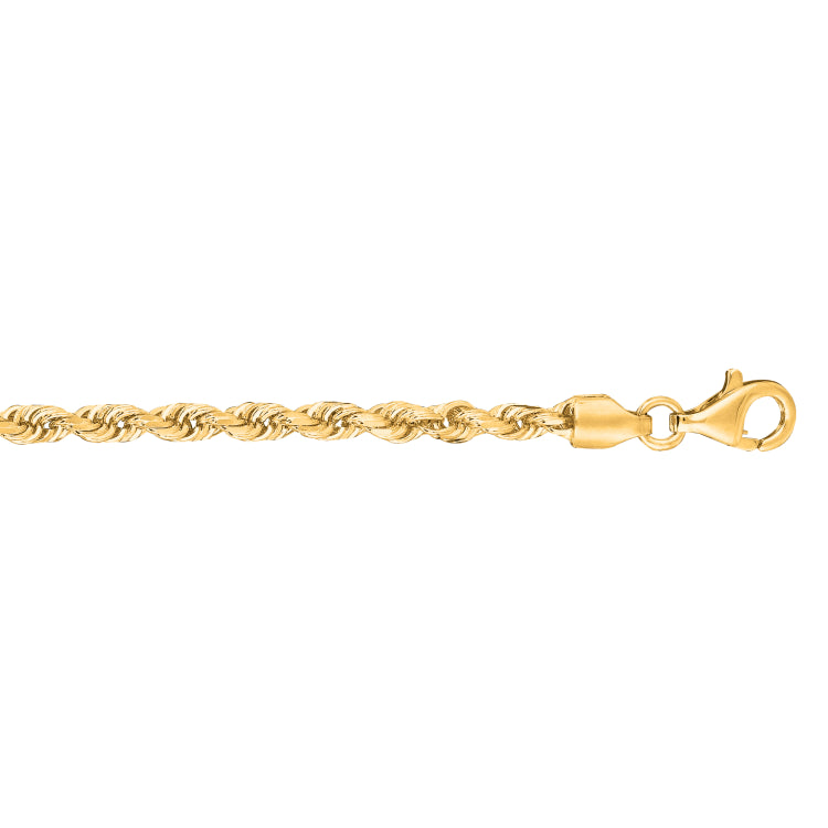 10K Yellow Gold 3.0mm Solid Diamond Cut Royal Rope 20 Chain with Lobster Lock