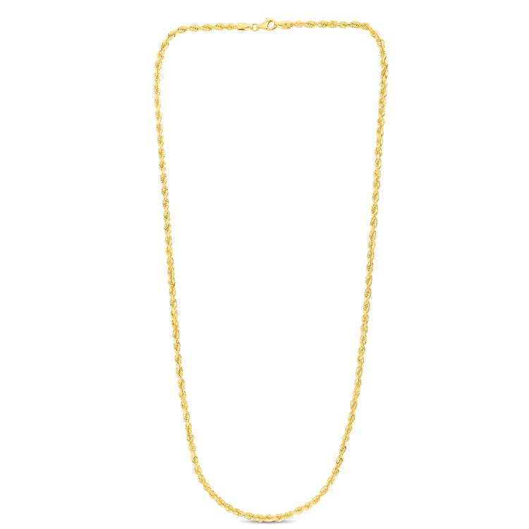 10K Yellow Gold 3.5mm Solid Diamond Cut Royal Rope 20 Chain with Lobster Lock