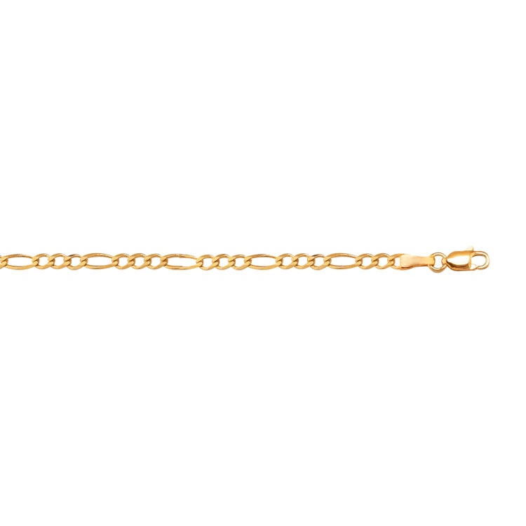 10K Yellow Gold 2.6mm Figaro 7 Chain Bracelet with Lobster Lock