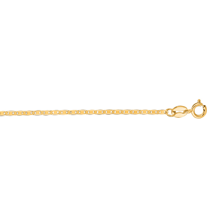 10K Yellow Gold 1.2mm Mariner 10 Chain Anklet with Spring Ring