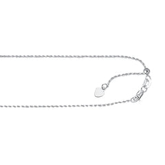 10K White Gold 0.95mm Adjustable (adjusts up to 22 inches) Rope 22 Chain with Lobster Lock