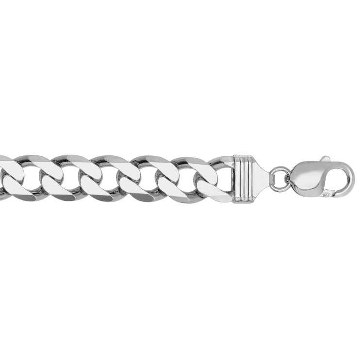 Sterling Silver 11.6mm Comfort Curb 9 Chain Bracelet with Lobster Clasp