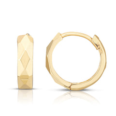 14K Yellow Gold Faceted Huggie Earrings