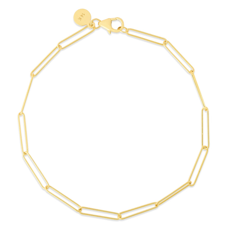 14K Yellow Gold 18 Lungo Paperclip Chain Necklace with Pear Shaped Lobster Clasp.