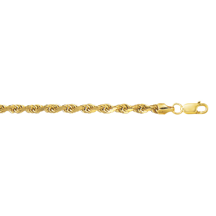 14K Yellow Gold 4mm 22 Diamond Cut Lite Rope Chain with Lobster Clasp