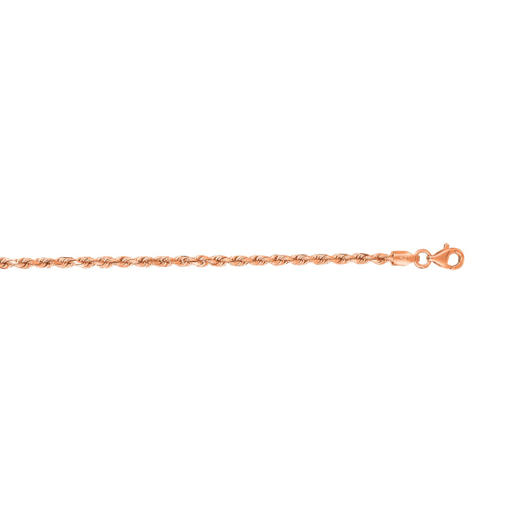 14K Rose Gold 20 2.3mm Diamond Cut Solid Royal Rope Chain with Lobster Clasp