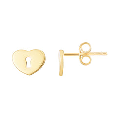 14K Yellow Gold Heart Padlock Studs