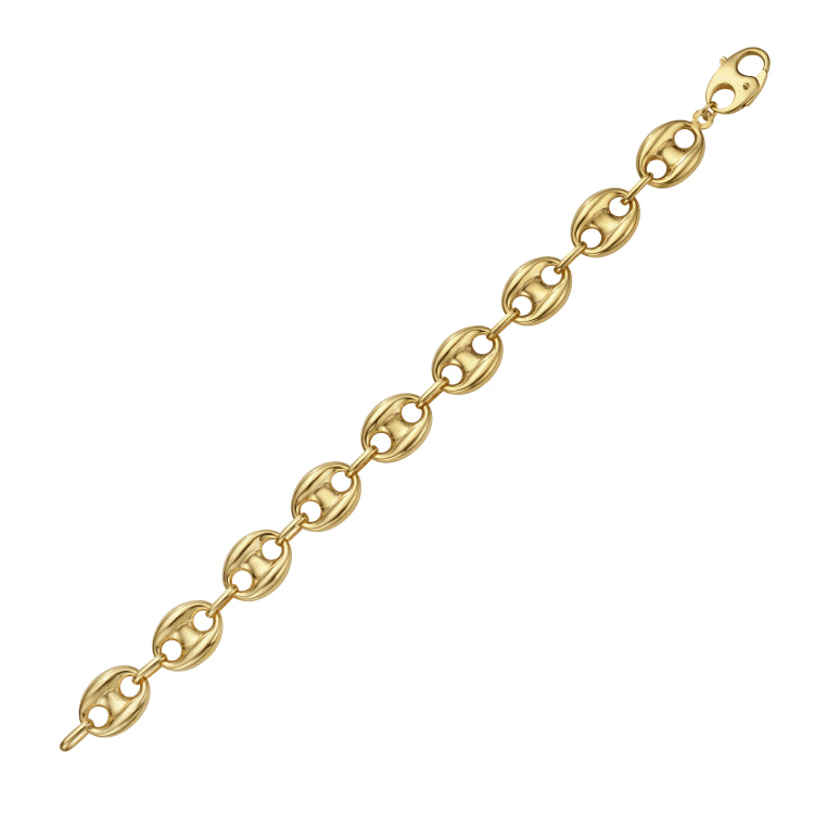 14K Yellow Gold 12.2mm Lite Puffed Mariner Link 7.75 Bracelet with Lobster Clasp