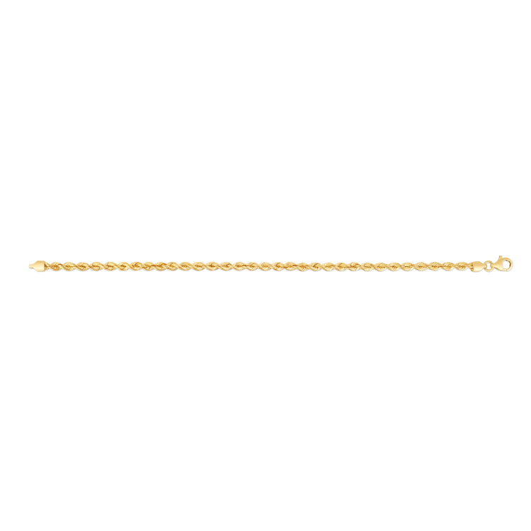 14K Yellow Gold 3mm Silk Rope 22 Chain Necklace with Lobster Clasp