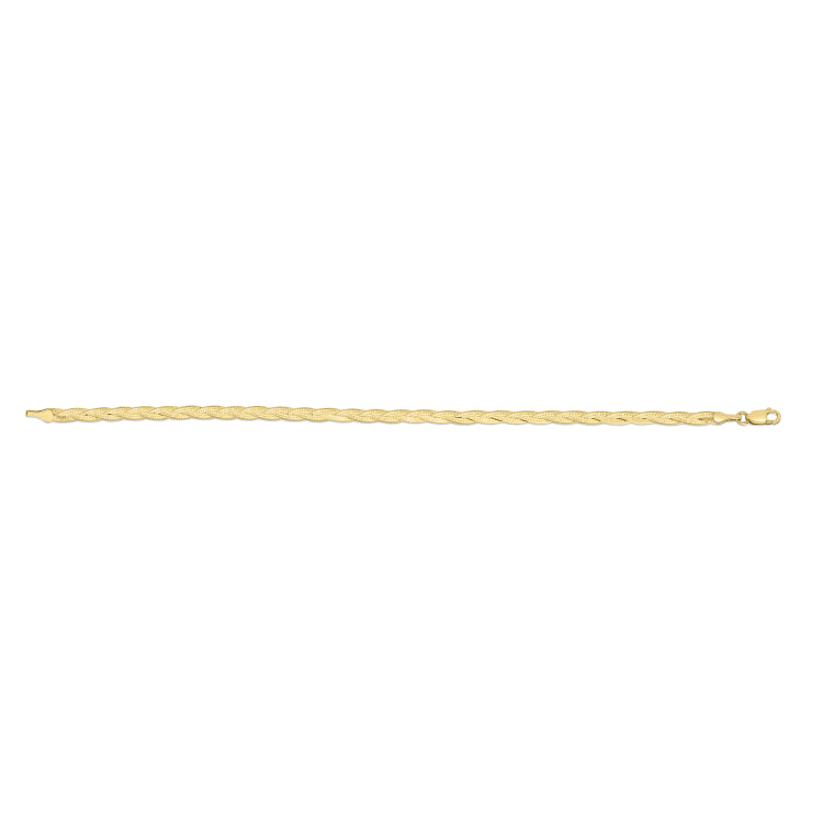 14K Yellow Gold 7 Braided Herringbone Fancy Chain Bracelet with Lobster Clasp