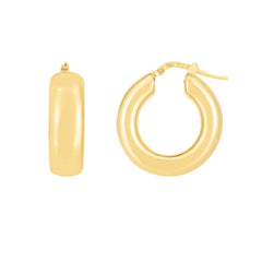 14K Yellow Gold Medium Puffy Hoops with Hinged Clasp