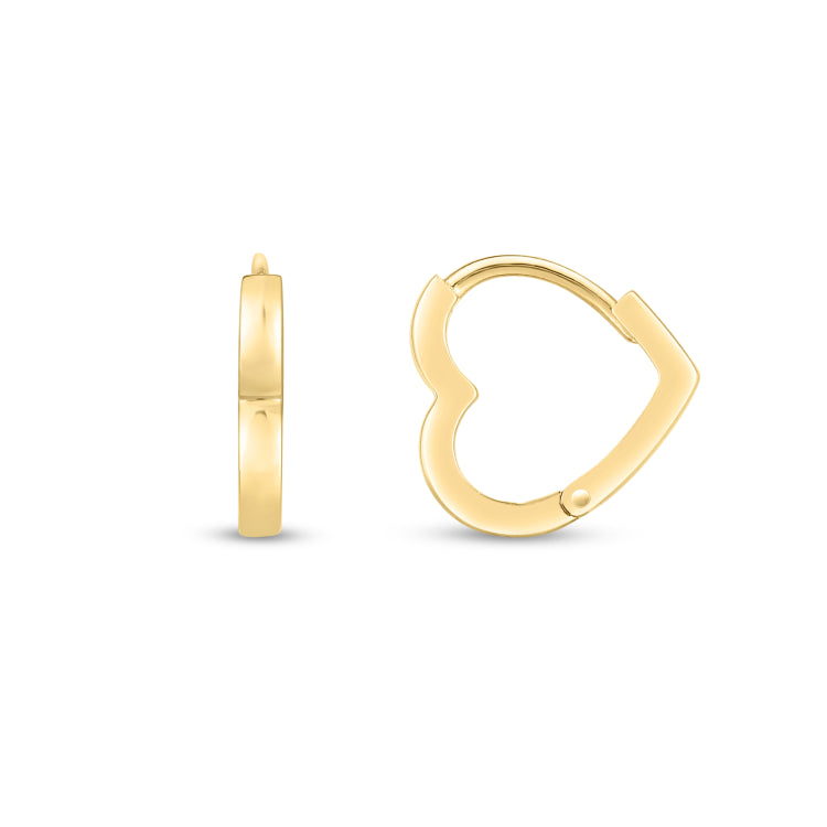 14K Yellow Gold Polished Heart Huggie Hoops with Snap Clasp