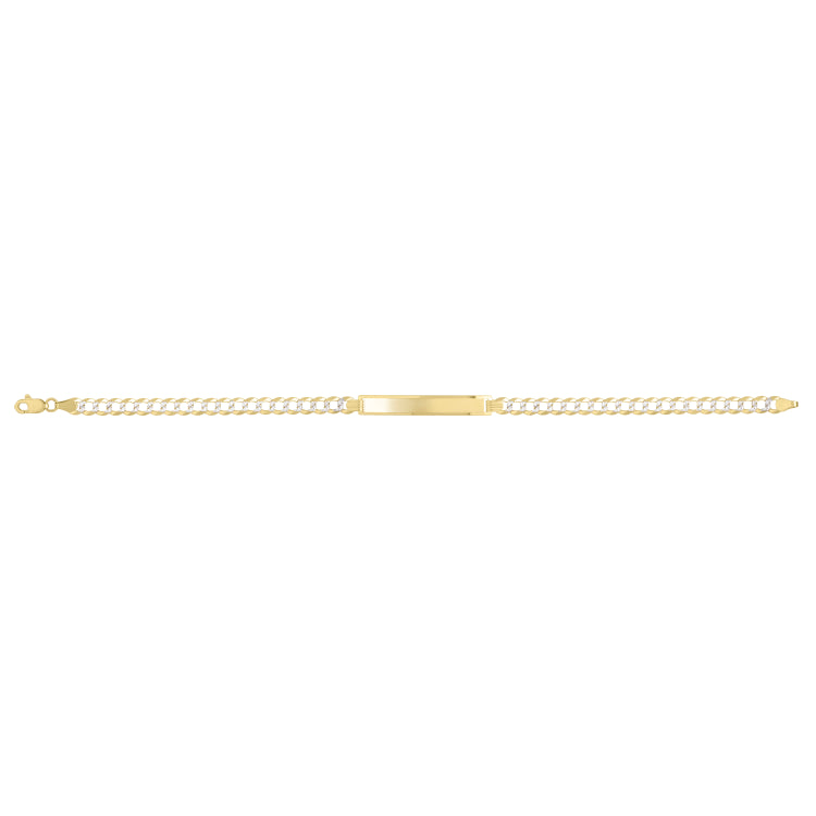 14K Yellow Gold Pave Curb Pave ID 7 Bracelet with Lobster Clasp