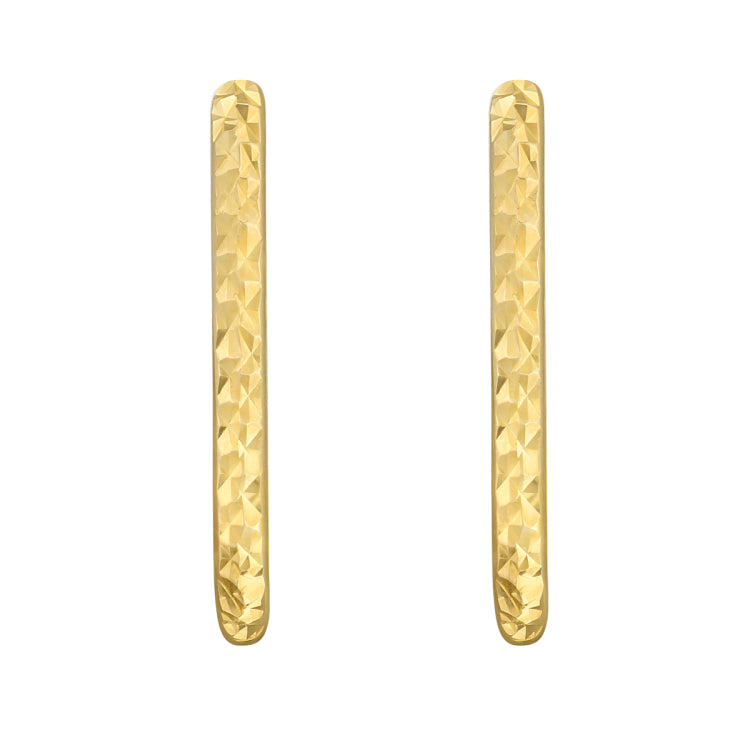 14K Yellow Gold Diamond Cut/Textured Oval Hoop Earrings with Snap Clasp