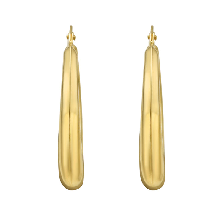 14K Yellow Gold Polished Round Hoop Earrings with Hinged Clasp