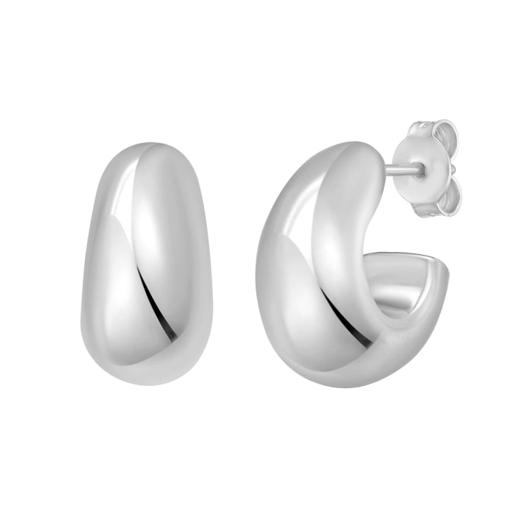 Sterling Silver Twisted Puff C Hoop Earring with Push Back Clasp