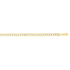 14K Yellow Gold 4.6mm White Pave Curb 18 Chain with Lobster Lock