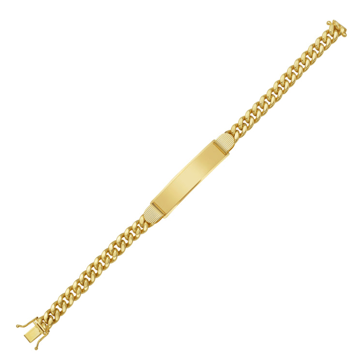 14K Yellow Gold 8.25 Polished 7.2mm Lite Miami Cuban ID Bracelet with Box Clasp (Both Side Push + Figure 8)