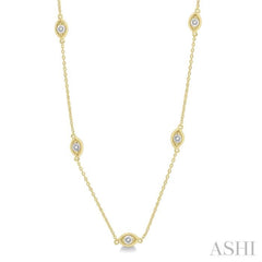 1/10 Ctw Marquise Mount Round Cut Diamond Station Necklace in 10K Yellow Gold