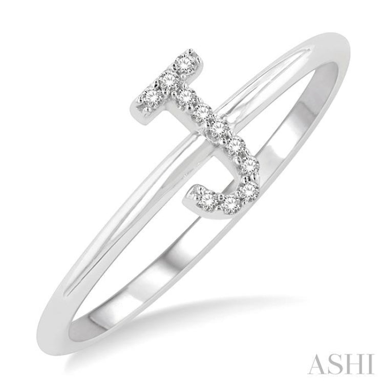 1/20 Ctw Initial 'J' Round Cut Diamond Fashion Ring in 10K White Gold