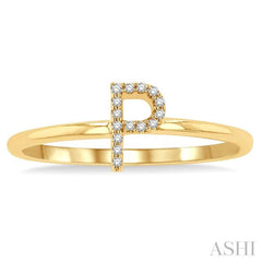 1/20 Ctw Initial 'P' Round Cut Diamond Fashion Ring in 10K Yellow Gold