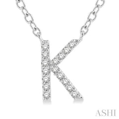 1/20 Ctw Initial 'K' Round Cut Diamond Pendant With Chain in 10K White Gold