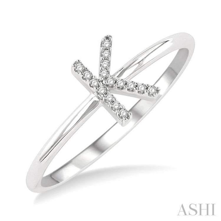 1/20 Ctw Initial 'K' Round Cut Diamond Fashion Ring in 10K White Gold