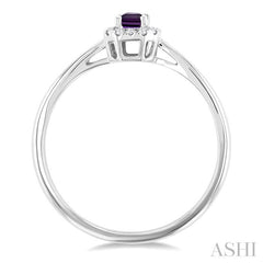 5x3 MM Octagonal Shape Amethyst and 1/20 Ctw Round Cut Diamond Halo Semi-Precious Ring in 10K White Gold