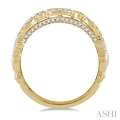 3/8 Ctw Two Tone Geometric Rows Round Cut Diamond Fashion Band in 14K Yellow and White Gold