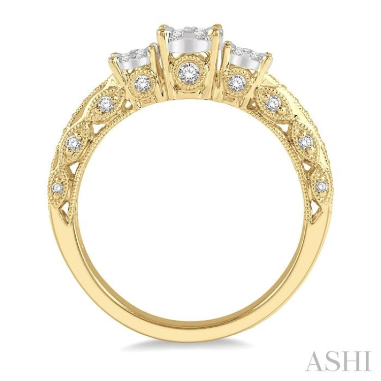 1/2 Ctw Tri-Mount Lovebright Round Cut Diamond Ring in 14K Yellow & White Gold