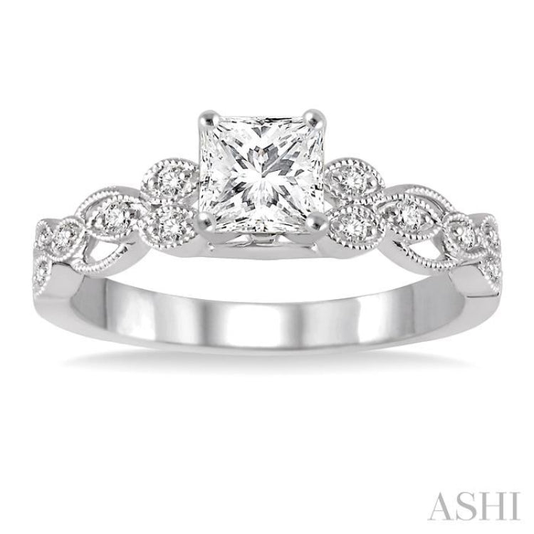 1/2 Ctw Diamond Engagement Ring with 1/3 Ct Princess Cut Center Stone in 14K White Gold
