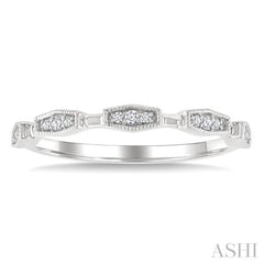 1/10 Ctw Elongated Hexagon Mount Link Round Cut Diamond Stackable Fashion Band in 10K White Gold